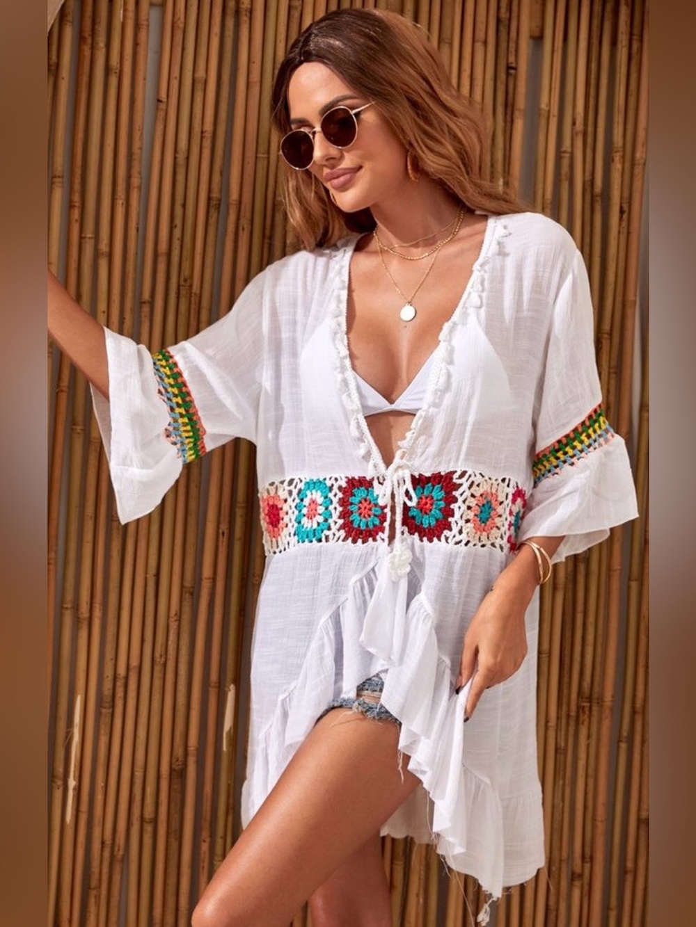 Kindred Anthropologie Cardigan Crochet Beach Cover Up White size 3X